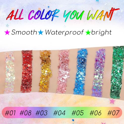 2PCS Waterproof Face & Body Glitter Stick - Purple + Gold, Long Lasting