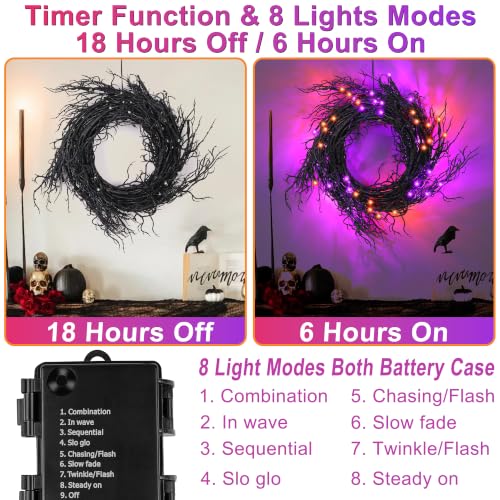 9Ft Lighted Halloween Garland Set C with 66 LED Orange & Purple Lights, 8 Modes & Timer
