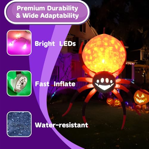 Inflatable Hanging Spider Halloween Decor with LED Lights - 8ft Outdoor Yard Decoration