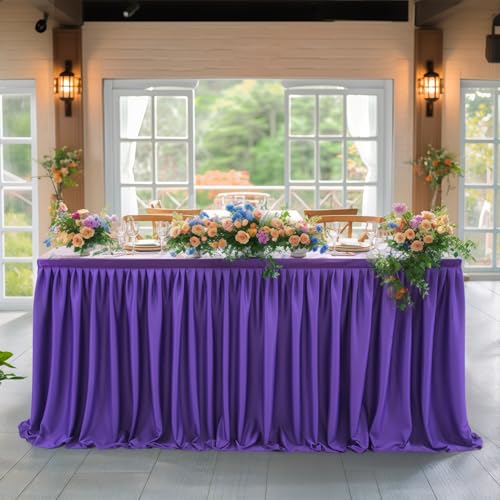 17ft Purple Table Skirt for Rectangle Tables Wedding Party Banquet Ruffle Cloth - Purple / 203" x 30"