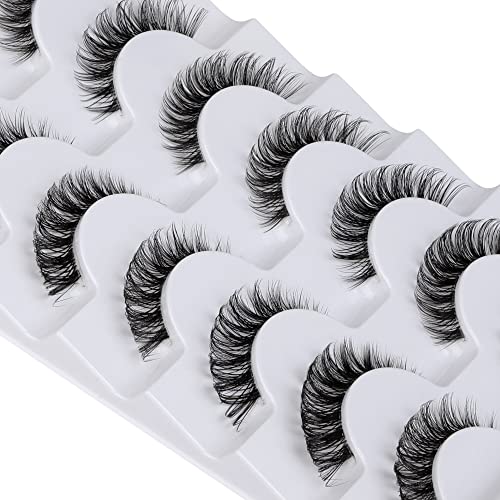 False Eyelashes Wispy Natural C Curl Strip Lashes 13mm Fluffy Cat Eye - 7 Pairs