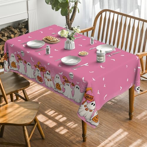 Pink Bat Ghost Halloween Tablecloth 60 x 140 Inch Rectangular Party Decor