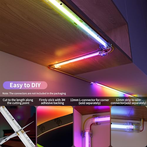 24ft RGB Smart IC COB LED Strip Light - Addressable Multicolor Tape for TV & Bedroom