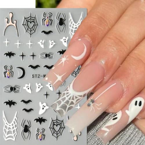 Halloween Ghost 3D Nail Stickers Set - Pink Heart Spider Web Moon Skull, Variation 2