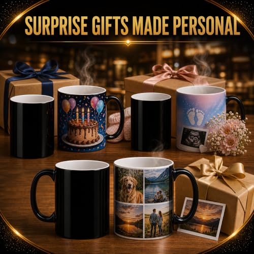 11oz Color Changing Sublimation Coffee Mug Set with White Boxes - Heat Reveal Magic Cups