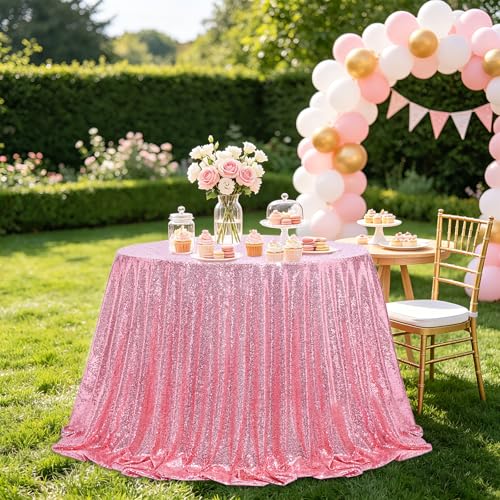 Fuchsia Pink Round Sequin Tablecloth - 120 Inch Glitter Party Cover with Variation