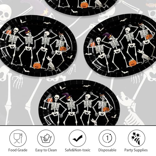 Halloween Skeleton Party Plates 12x10 Inches Disposable Gothic Dinnerware Set