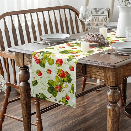 Jejeloiu Strawberry Table Runner 13 x 90 Inch Home Decor, Festive & Washable