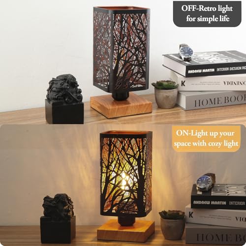 Forest Set of 2 Rustic Dimmable Table Lamps with Shadow Projector for Bedroom & Living Room