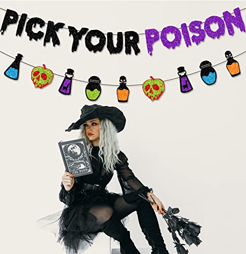 Halloween Glittery Banner Set - Pick Your Poison & Spooky Signs Decorations