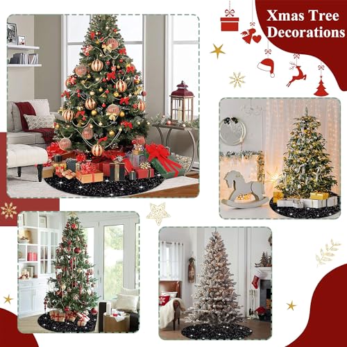 Black Sequin Christmas Tree Skirt 36 Inch Velvet Holiday Decor for Indoor & Outdoor