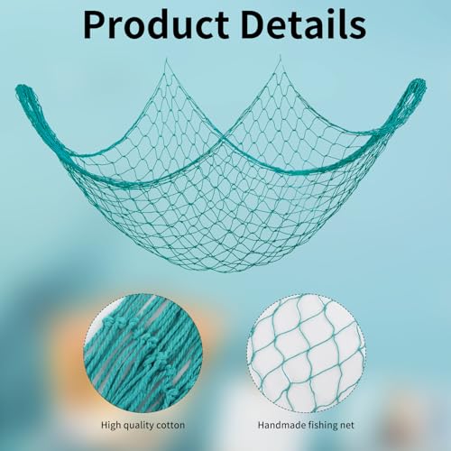 Blue 4PCS Fish Net Decorations Cotton Nautical Wall Hangings for Ocean Theme Party