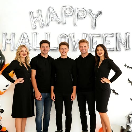 Halloween Letter Silver Balloon Set - Happy Halloween Banner - 14 Pcs