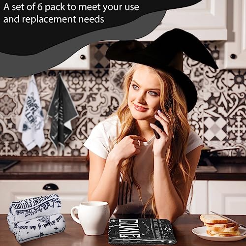 Exquisite Halloween Kitchen Towels Set - Ghost & Witch Design, 6 Pcs