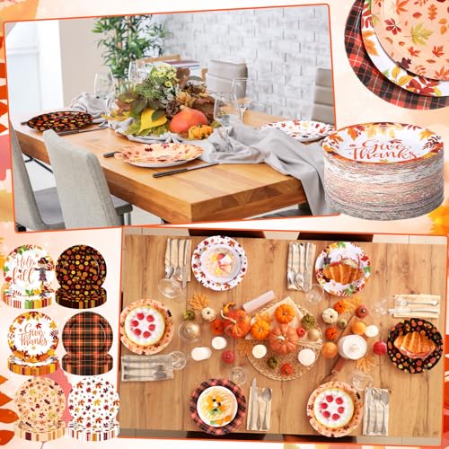 Umigy 120 Pcs Fall Paper Plates 7 Inch Hello Fall Maple Leaves Autumn Harvest Party Orange
