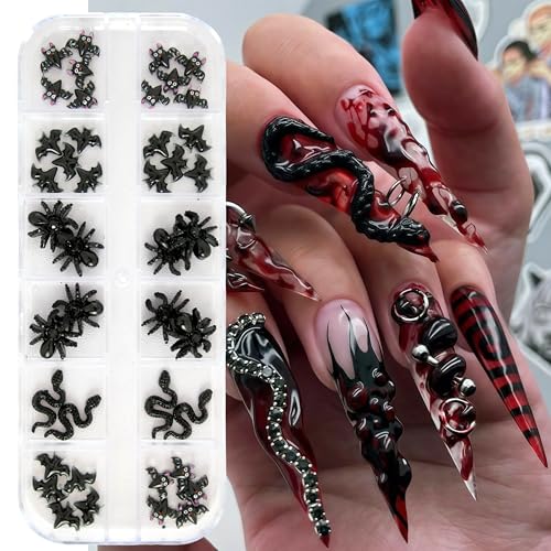 Halloween Pumpkin Bats Nail Charms Rhinestones Set - Orange, 12 Grids for DIY Nail Art