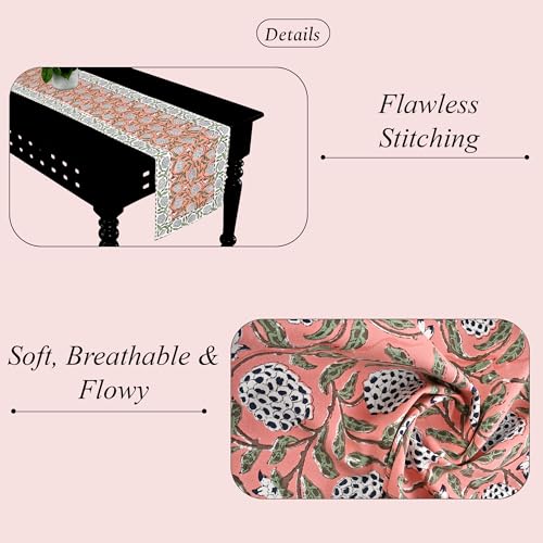 Dark Salmon Hand Block Print Cotton Table Runner 16x70 Inches - Ridhi