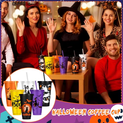 Halloween Plastic Tumblers with Lids & Straws - 12 Pack 20oz Reusable Party Cups