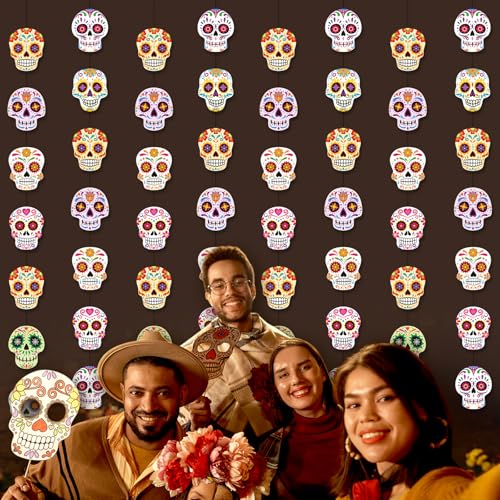 Sugar Skull Banner - Dia De Los Muertos Halloween Decorations, 8 Pieces