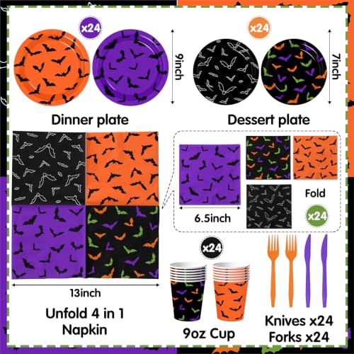 Halloween Bat Tableware Set 144 pcs Disposable Plates Cups Napkins Forks