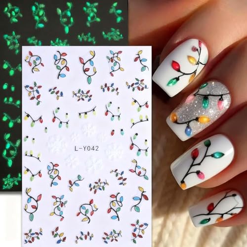 Christmas Nail Stickers Glow in The Dark String Lights Design - Style1