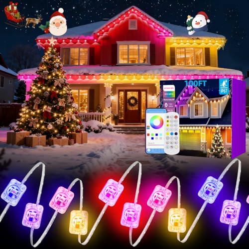 Outdoor RGB LED String Lights with App & Remote Control 100ft Waterproof Christmas Halloween Decor