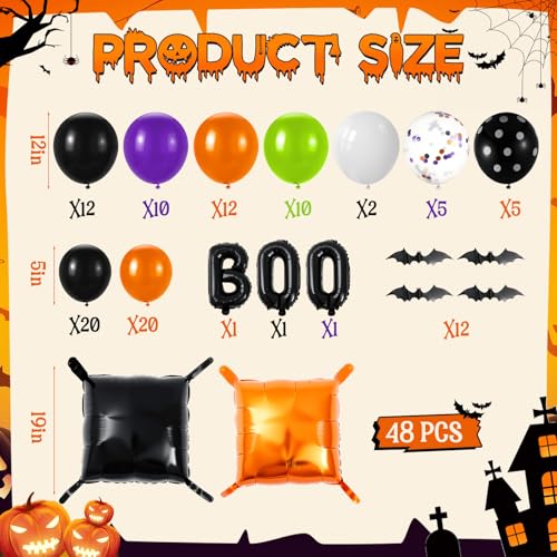 Halloween Balloon Wall Decor Kit - Black and Orange Foil & Latex Balloons, Bat Stickers &