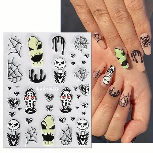 Halloween Nail Art Stickers Decals 6Pcs Self-Adhesive Ghost Spider Web Designs - Variation 17