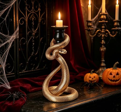 Guichifun Gold Snake Candle Holder Halloween Decor - Black Candle Cup