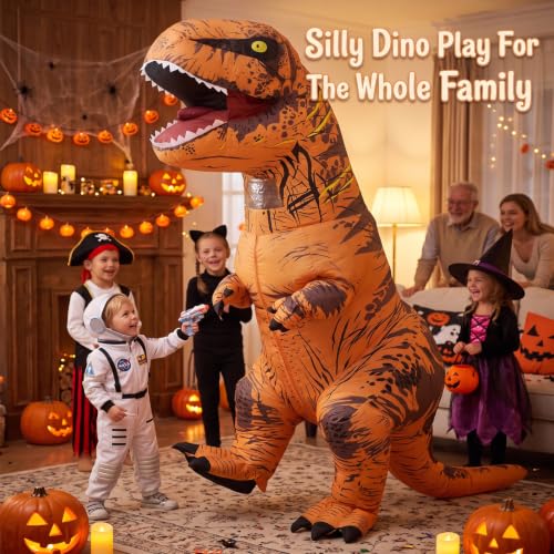 Inflatable Dinosaur Decoration - Brown T-Rex Halloween Blow Up with Fast Inflation - Variation