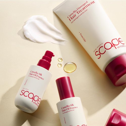 SCAPES UNTOLD BEAUTY Camellia Damaged Hair Treatment 320ml/10.82 fl.oz | Deep Repair Conditioner for Dry & Damaged Hair with Jeju Camellia Oil & Hydrolyzed Keratin | Protein-Enriched, Moisturizing