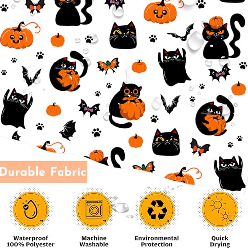 Halloween Shower Curtain Black Cat Pumpkin Ghost Waterproof Fabric 72x72 Inch