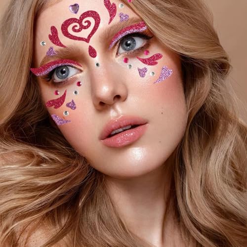 Valentine's Day Face & Body Glitter Stickers with Rhinestones - 3-Pack