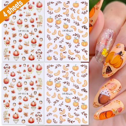 Fall Pumpkin Nail Stickers - Autumn Thanksgiving Nail Art Decals for Short Nails