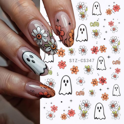 Ghost Nail Stickers for Halloween Nail Art, 6 Sheets Spooky & Floral Decals - Fall Manicure DIY Variation of THIS listing
