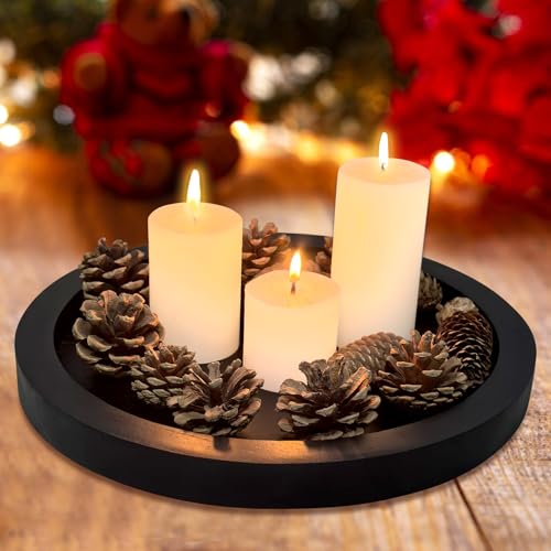 Black Round Wooden Decorative Tray for Coffee & Dining Tables - 11 Inch
