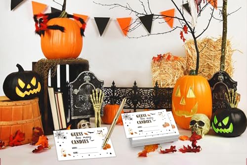 Halloween How Many Candies in the Jar Game Set - Includes Sign & 50 Cards - Halloween Party Decorations & Games - Variation: Halloween / Halloween How Many 02