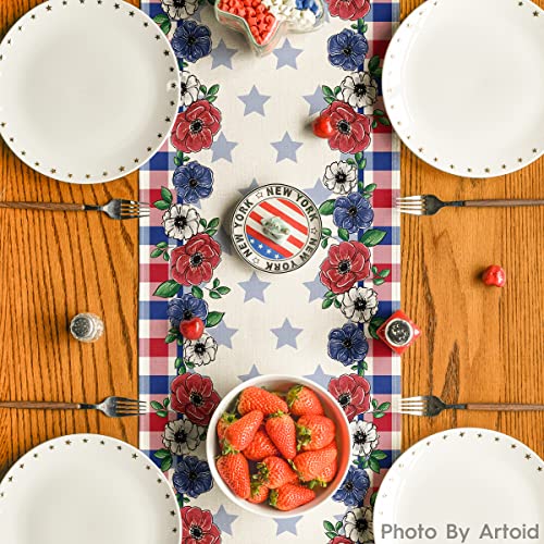 Buffalo Plaid Table Runner 13x48 Inch Blue Red Holiday Decor for Kitchen & Dining