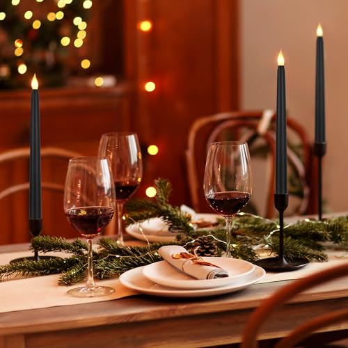 8.5 Inch Black LED Flameless Taper Candles Bulk - Safe Battery-Operated Decor