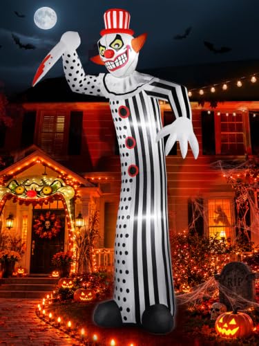 12Ft Giant Creepy Clown Halloween Inflatable with LED Lights for Outdoor Yard Decor