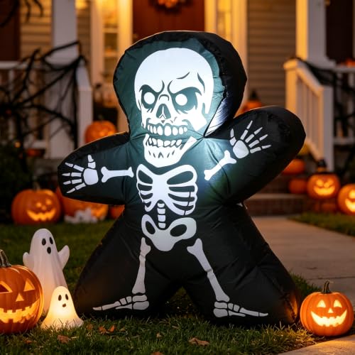 Halloween Inflatable Pumpkin Skeleton Yard Decoration - Square Variation - Light Up, Spooky & Cute