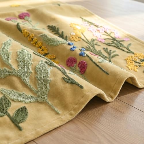 Light Camel Floral Embroidery Table Runner 13x72 Inch for Kitchen Dining - Spring Summer Home Decor