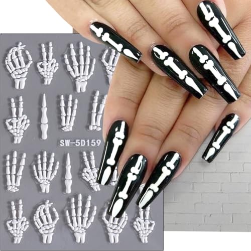 Halloween Skeleton Bones Nail Art Stickers - White 2 Sheets, Variation: Halloween 04