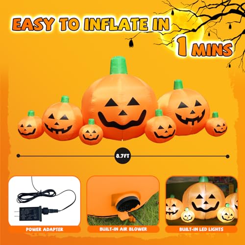 Halloween Inflatable Pumpkins with LED Lights - 8.7 Ft Yard Decoration for Garden & Lawn