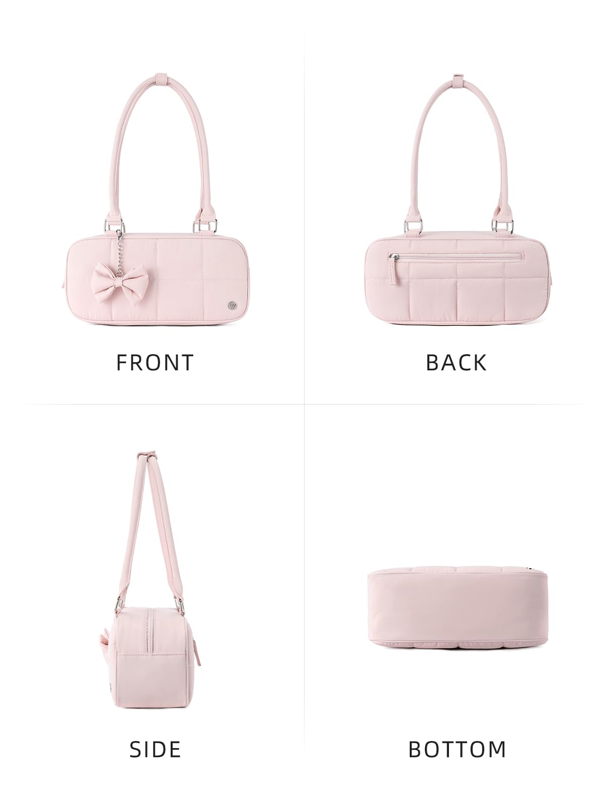 WESTBRONCO Puffer Shoulder Bag for Women Quilted Handbags, Puffy Cosmetic Makeup Bag Organizer with Cute Ornament