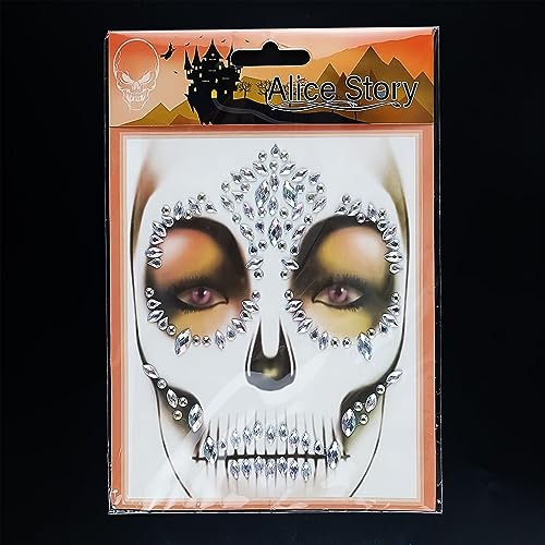 Day of the Dead Face Gems - Halloween Skull Rhinestone Stickers, One Size Fits All