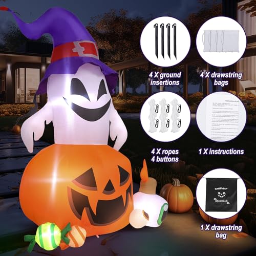 5FT Outdoor Inflatable Pumpkin Ghost Halloween Decoration with LEDs