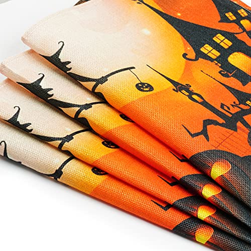 Halloween Placemats Set - Washable Linen Table Mats for Dining & Party Decor