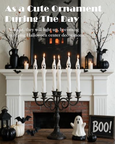 White Ghost Taper Candles Set of 6 - Spooky Halloween Dinner Decor, 10 Inch