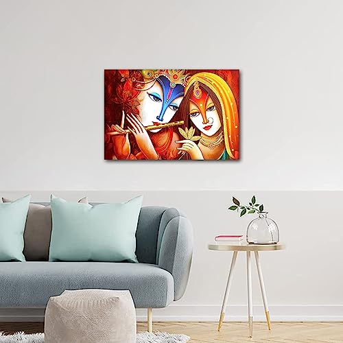 24x16 Inch Framed Wall Art Krishna Canvas Painting for Bedroom Hindu Decor - Variation of Artwork-15
